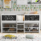 Bellemave® Twin Size Low Loft Bed with Decorative Guardrail Chalkboard - Bellemave
